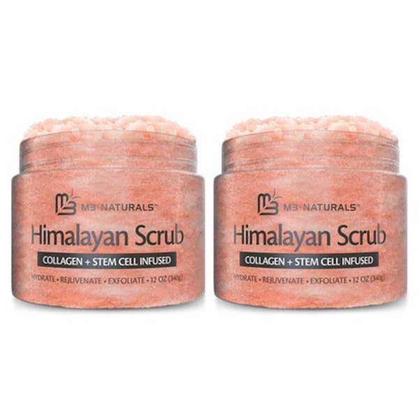 Himalayan Salt Scrub Face Foot & Body Exfoliator Infused with Collagen and Stem Cell Natural Exfoliating Salt Body Scrub for Toning Cellulite Skin Care by M3 Naturals