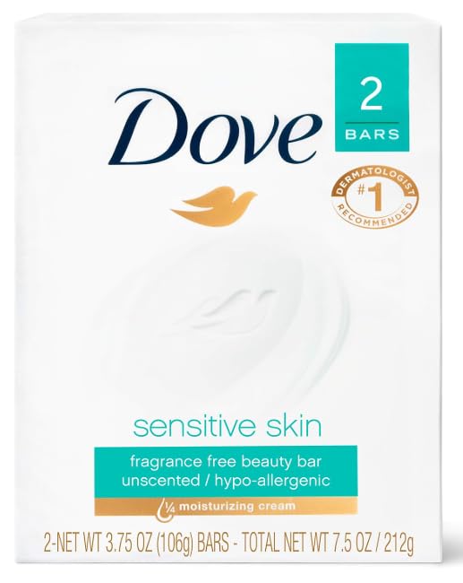 Dove Beauty Bar Soap Sensitive, 24 Bars for Sensitive Skin, 3.75 oz