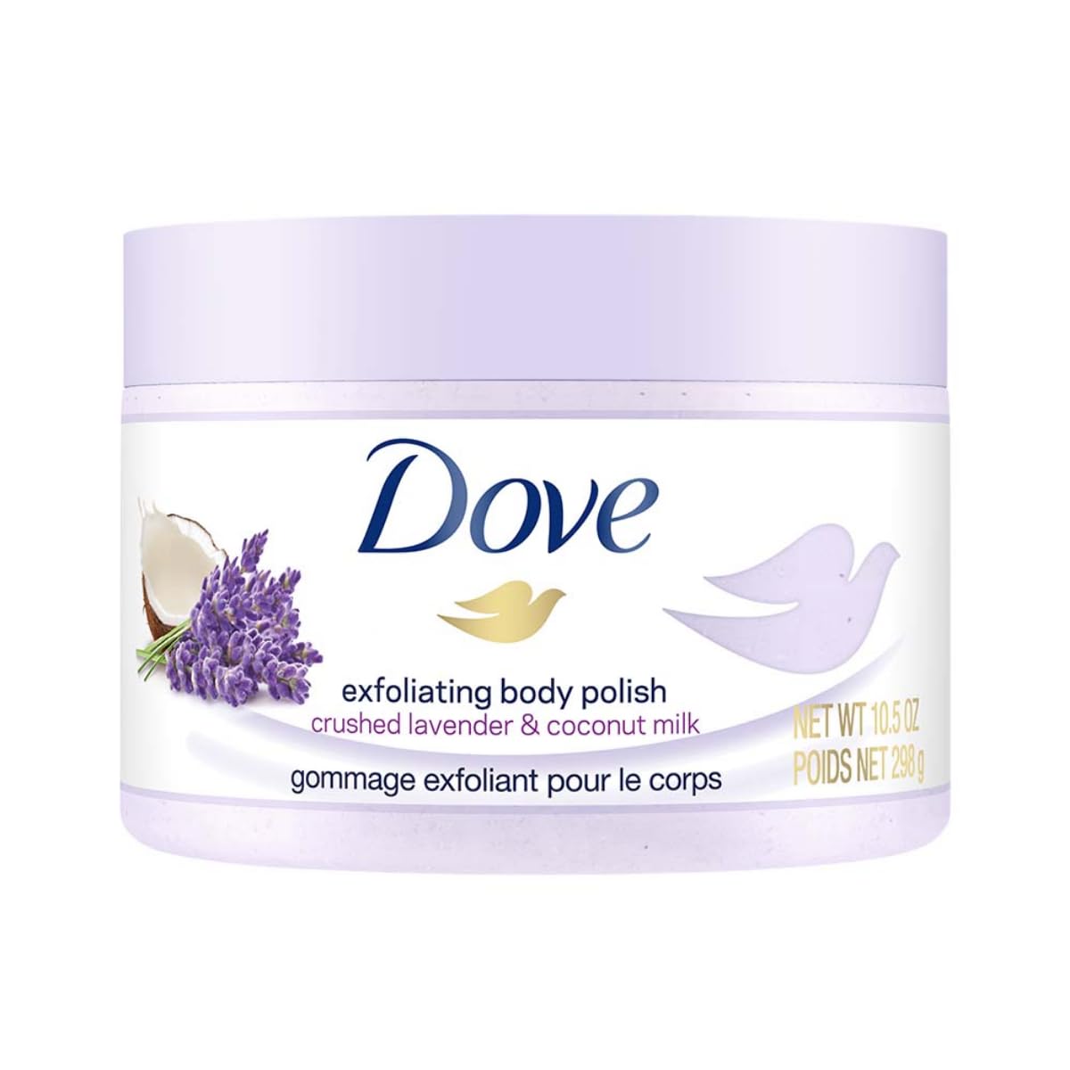 Dove Exfoliating Body Polish Scrub Reveals Visibly Smoother Skin Macadamia & Rice Milk Body Scrub That Nourishes Skin, 10.5 oz, 4 Count