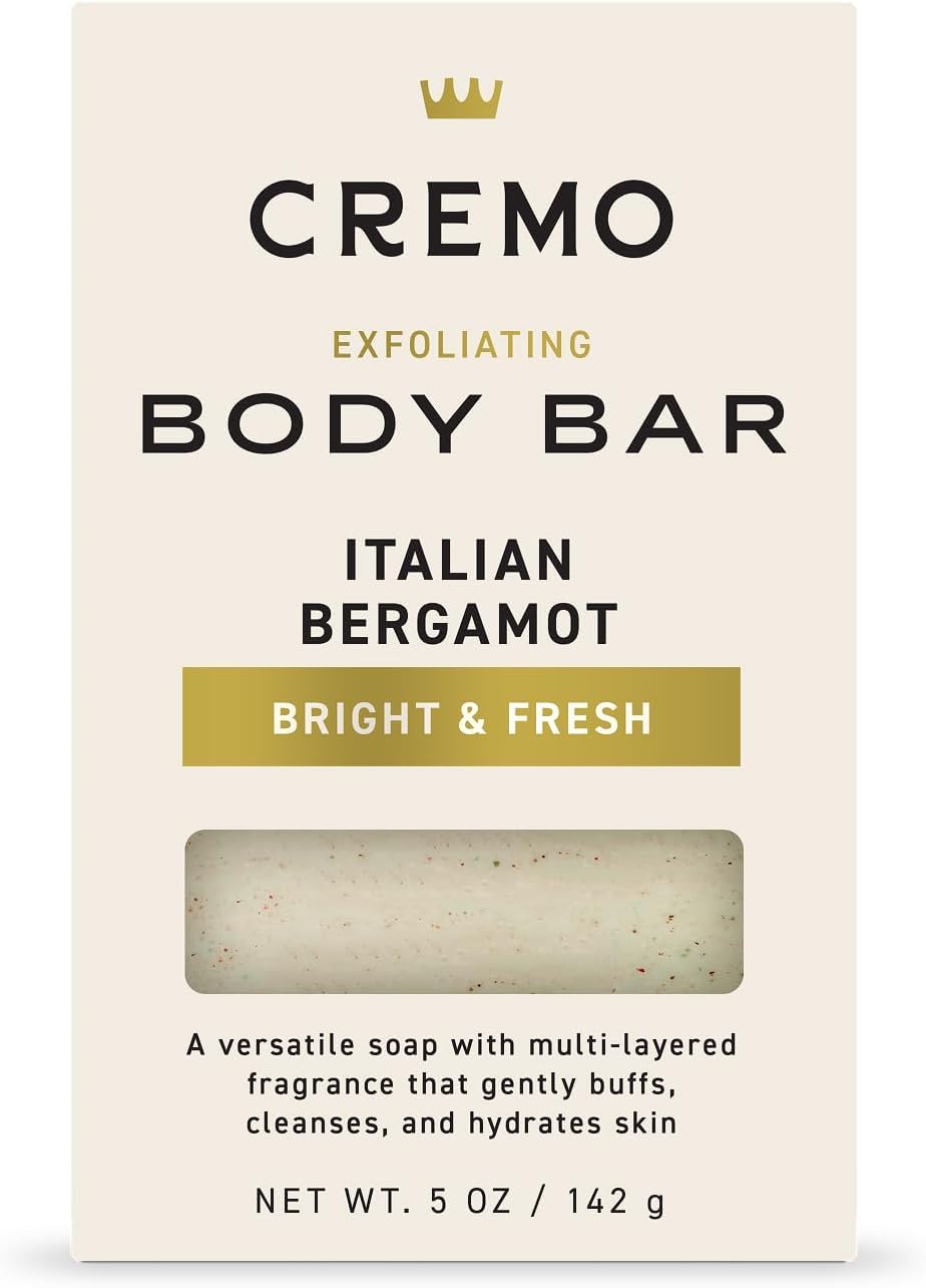 Cremo Exfoliating Body Bar Soap for Men, Bourbon & Oak Scent, 5 oz