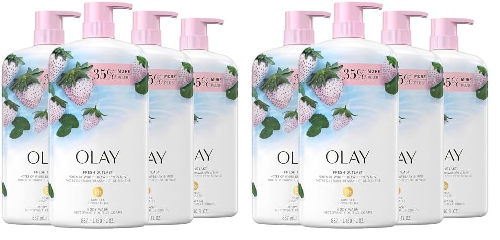 Olay Body Wash for Women, Fresh Radiance, Refreshing & Renewing, Made with Plant Based Cleansers, B3 Botanical Complex, For All Skin Types, Birch Water & Lavender Scent, 33 fl oz (Pack of 4)