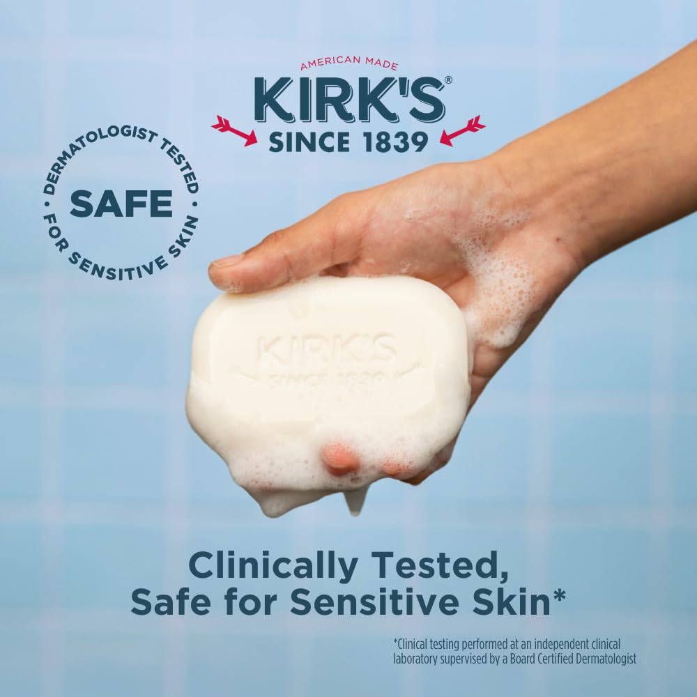 Kirk's Castile Bar Soap for Men, Women, & Children - Made with Premium Coconut Oil, Sensitive Skin Formula, Vegan, Non GMO, Original Fresh Scent, 4 oz. Bars, 24 Pack