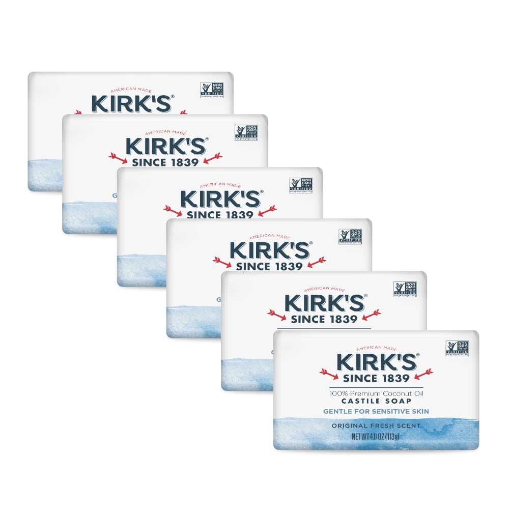 Kirk's Castile Bar Soap for Men, Women, & Children - Made with Premium Coconut Oil, Sensitive Skin Formula, Vegan, Non GMO, Original Fresh Scent, 4 oz. Bars, 24 Pack