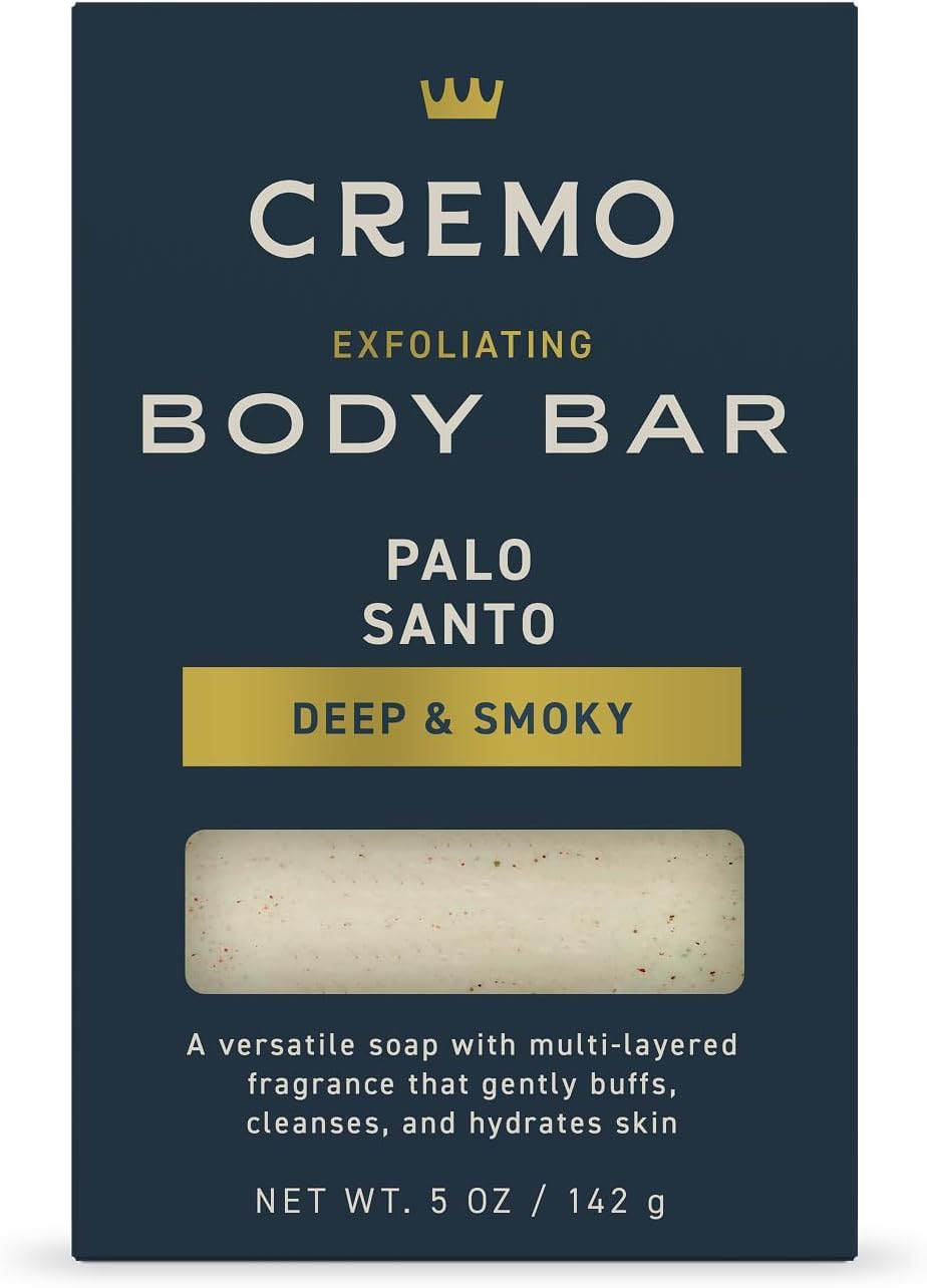 Cremo Exfoliating Body Bar Soap for Men, Bourbon & Oak Scent, 5 oz