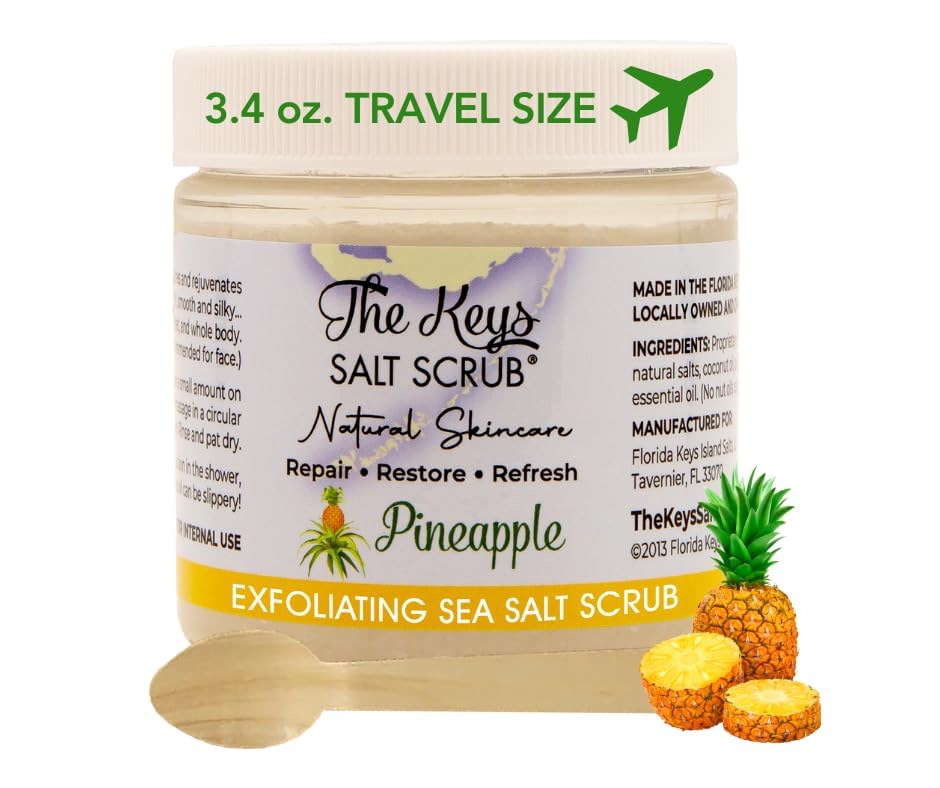 The Keys Salt Scrub -Sea Salt Scrub - Exfoliating Body Scrub with Wooden Spoon - Moisturizing Exfoliator for Hands, Foot, Bath, (12 Ounce (Pack of 1), Mango Coconut)