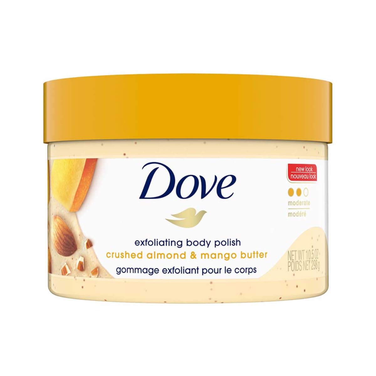 Dove Exfoliating Body Polish Scrub Reveals Visibly Smoother Skin Macadamia & Rice Milk Body Scrub That Nourishes Skin, 10.5 oz, 4 Count