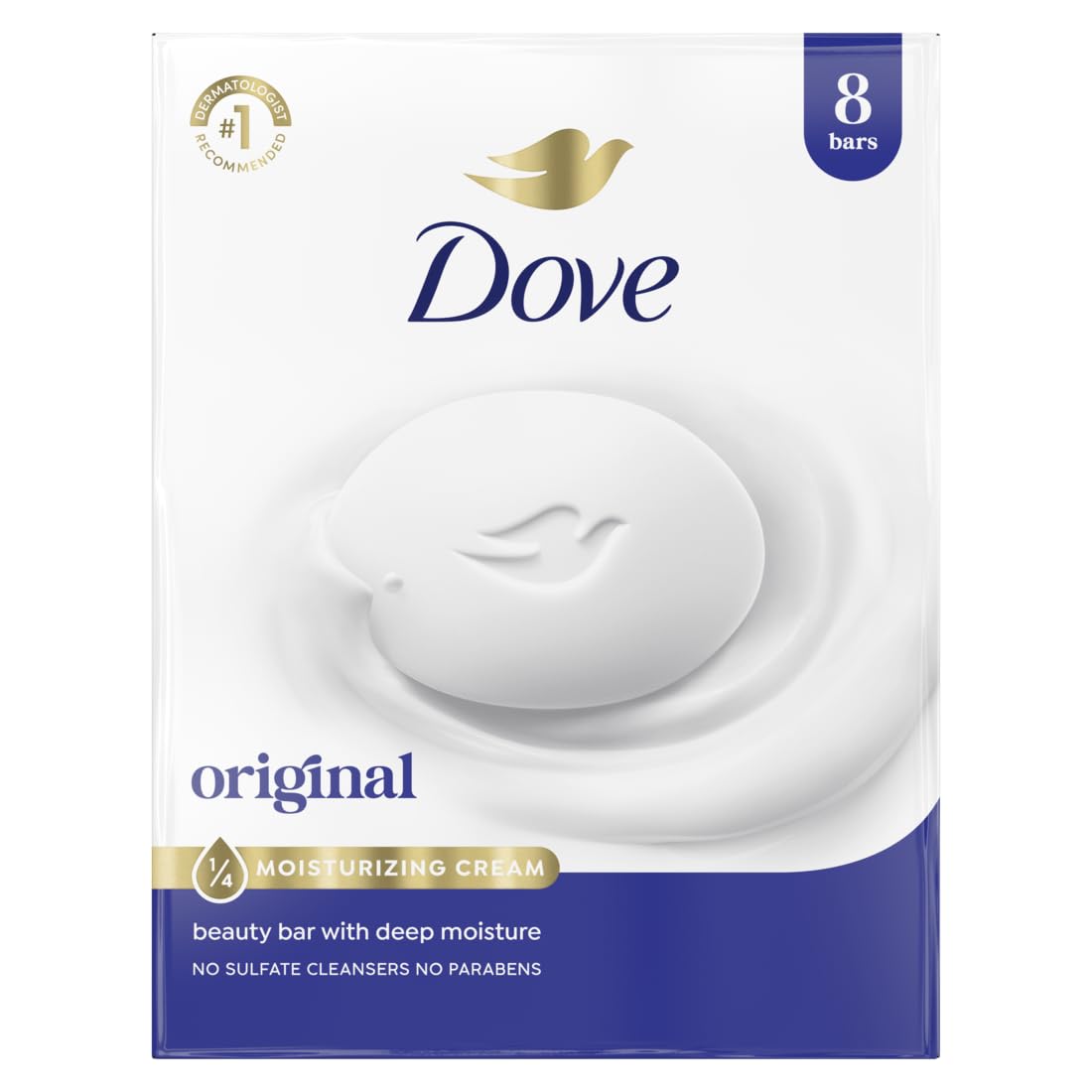 Dove Beauty Bar Soap Original 8 Count for Soft, Smooth Skin, with 1/4 Moisturizing Cream 3.75 oz