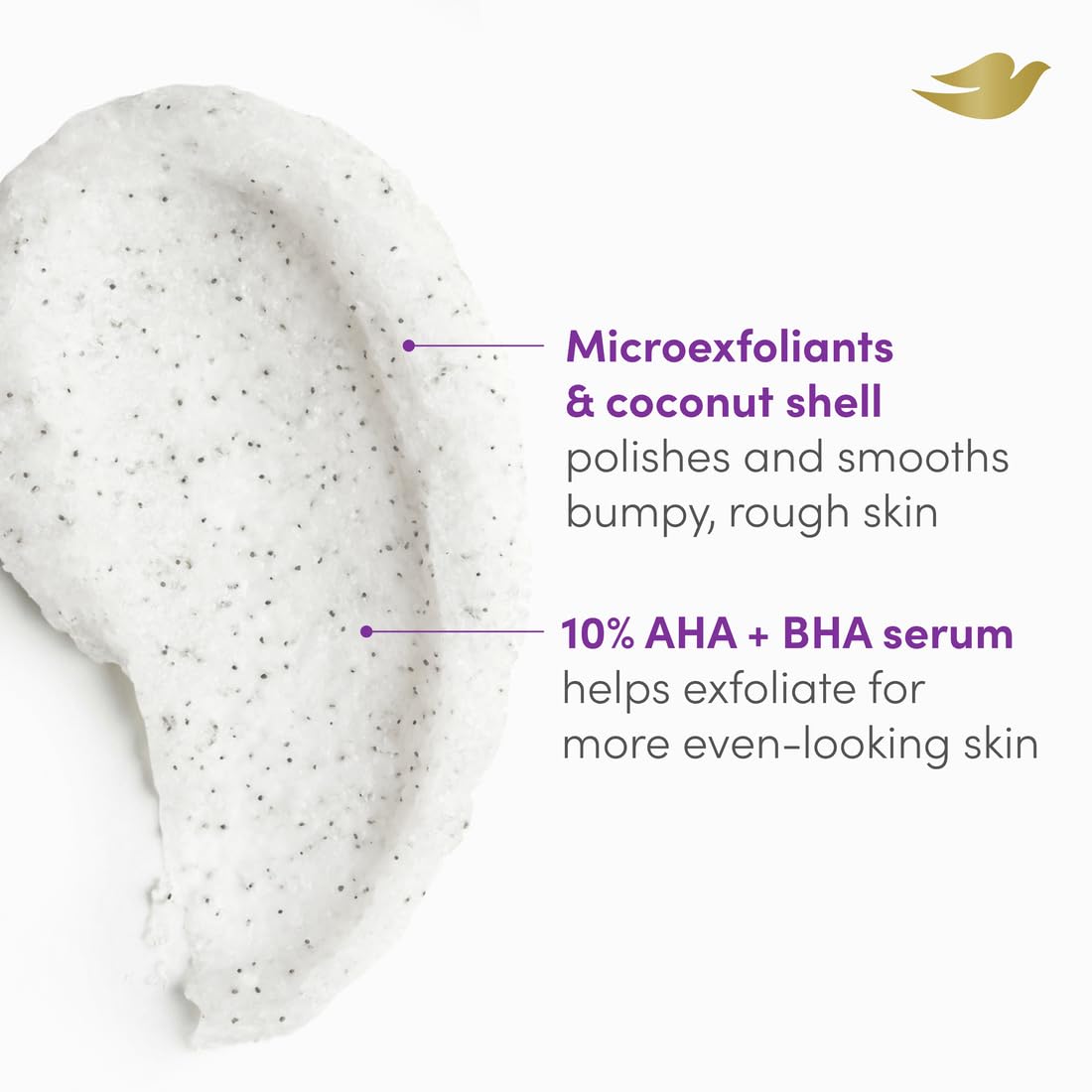 Dove KP Bump Body Scrub with 10% AHA & BHA For Rough Bumpy Skin, Violet Woods Scent, 8.5 OZ