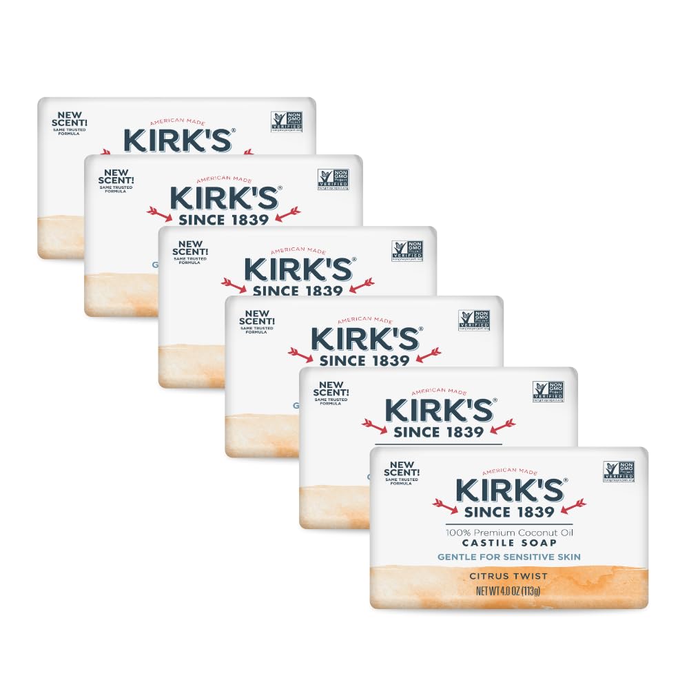 Kirk's Castile Bar Soap, Lavender & Vanilla - Clinically Tested, Safe for Sensitive Skin with Coconut Oil, Vegan and Non-GMO - 4 oz Bars, 6 Pack