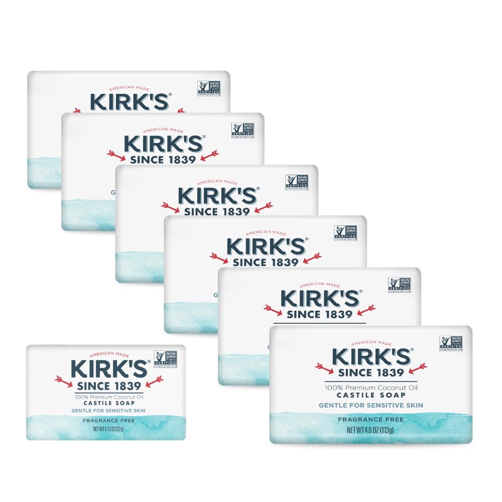 Kirk's Castile Bar Soap, Lavender & Vanilla - Clinically Tested, Safe for Sensitive Skin with Coconut Oil, Vegan and Non-GMO - 4 oz Bars, 6 Pack