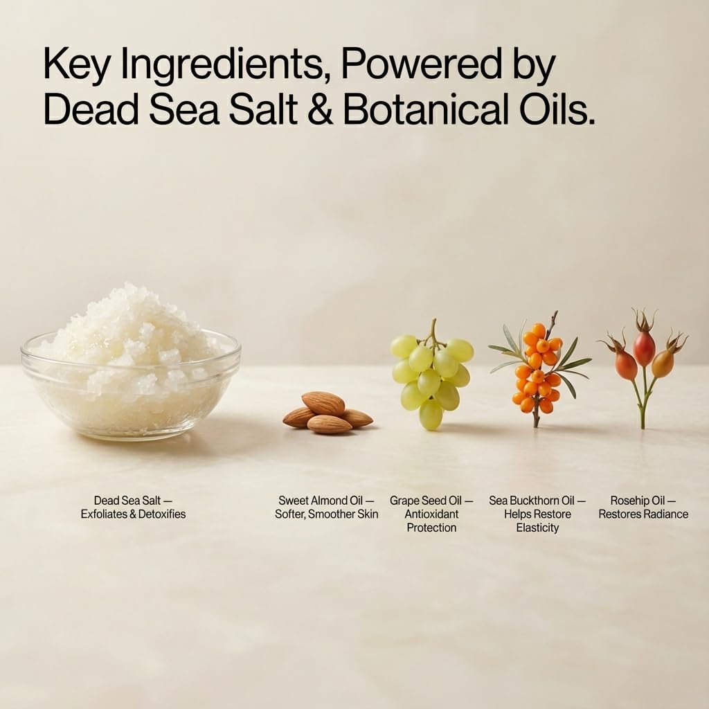 SEACRET Dead Sea Salt & Oil Body Scrub - Moisturizing, Exfoliating Scrub for Rough Dry Skin, Strawberry Legs, KP with 8 Botanical Oils, Paraben-Free, 14.1 Fl Oz / 400 ml