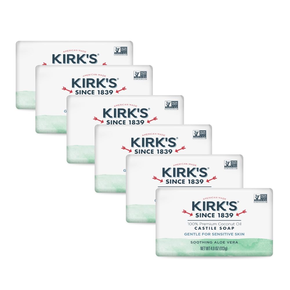 Kirk's Castile Bar Soap, Lavender & Vanilla - Clinically Tested, Safe for Sensitive Skin with Coconut Oil, Vegan and Non-GMO - 4 oz Bars, 6 Pack