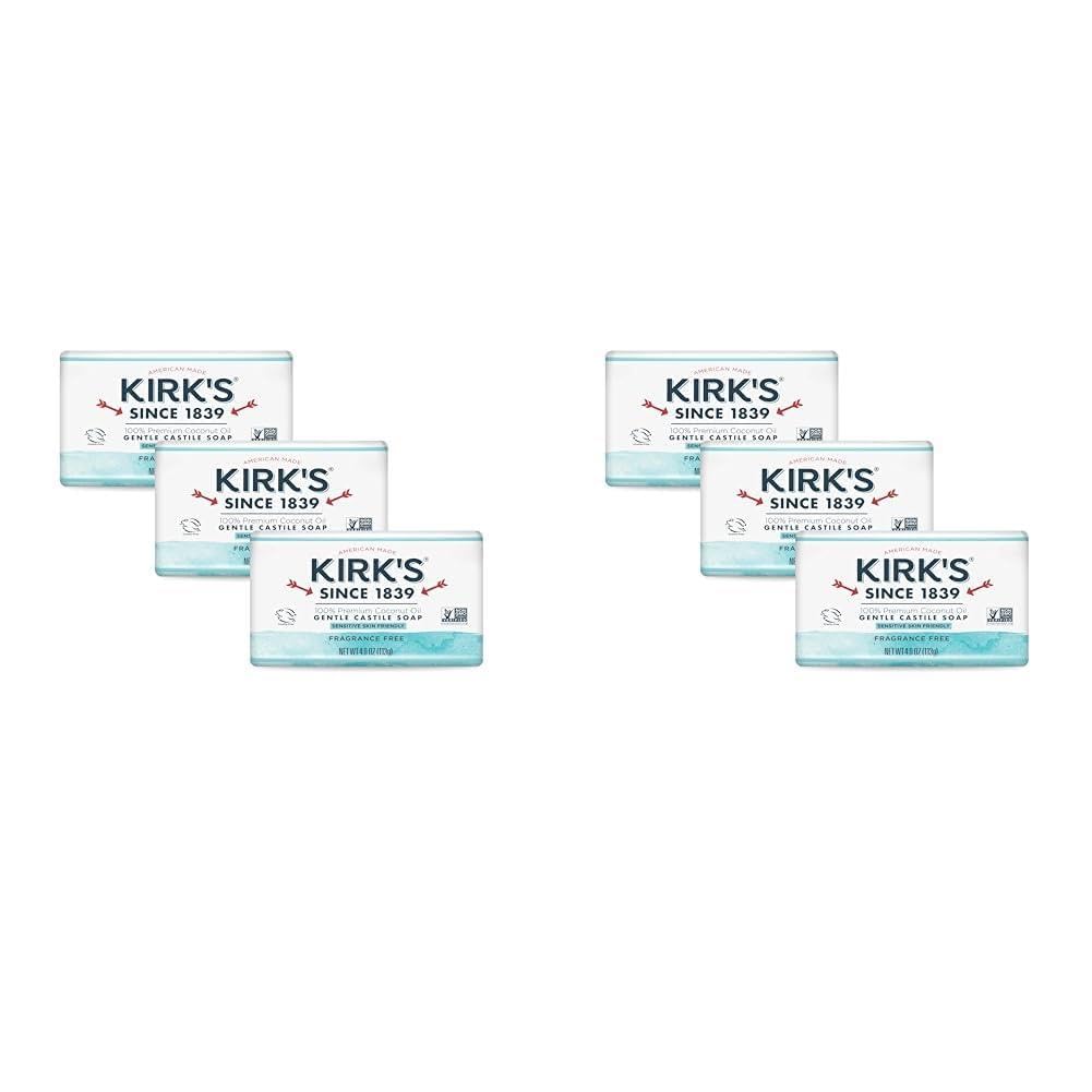 Kirk's Castile Bar Soap for Men, Women, & Children - Made with Premium Coconut Oil, Sensitive Skin Formula, Vegan, Non GMO, Original Fresh Scent, 4 oz. Bars, 24 Pack