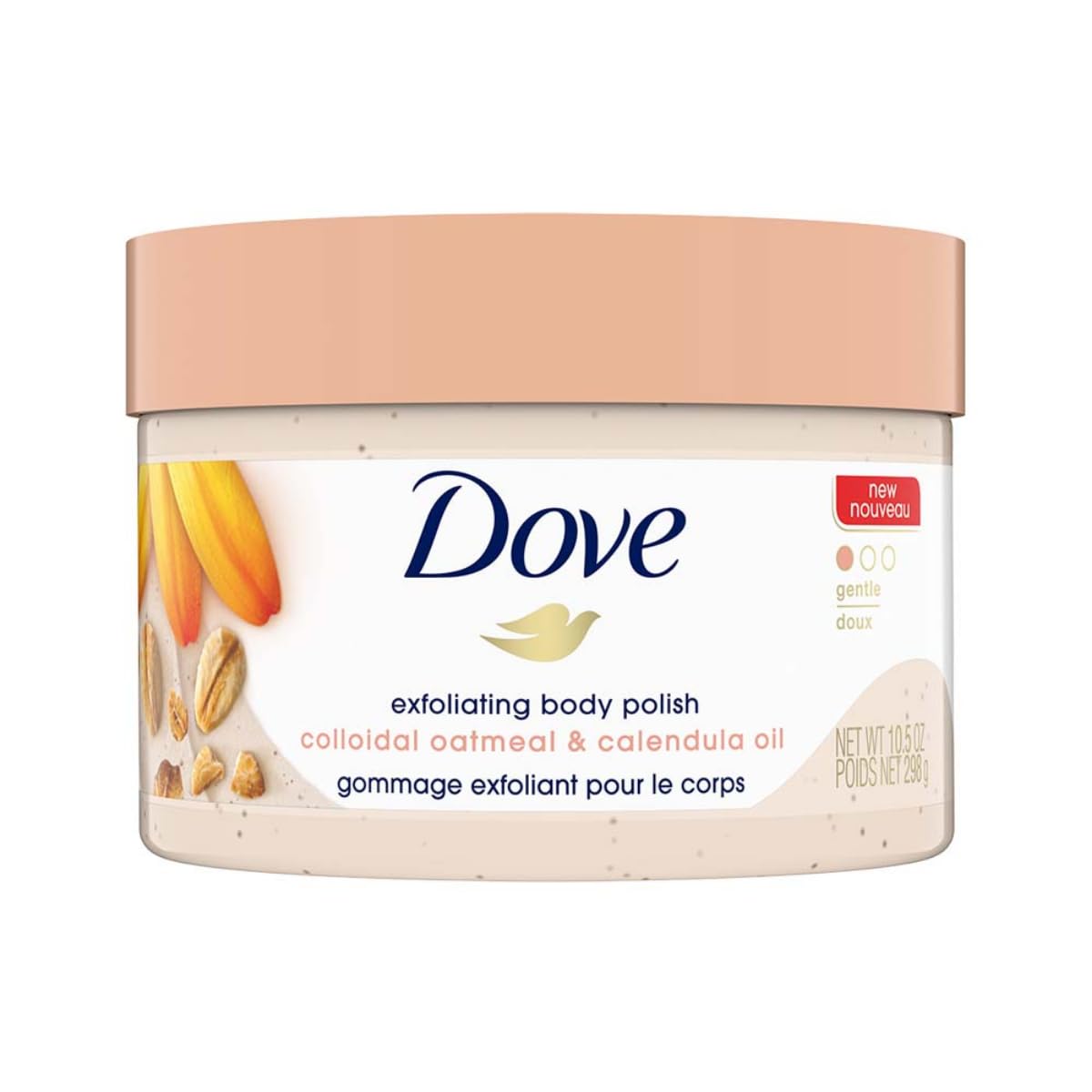 Dove Exfoliating Body Polish Scrub Reveals Visibly Smoother Skin Macadamia & Rice Milk Body Scrub That Nourishes Skin, 10.5 oz, 4 Count
