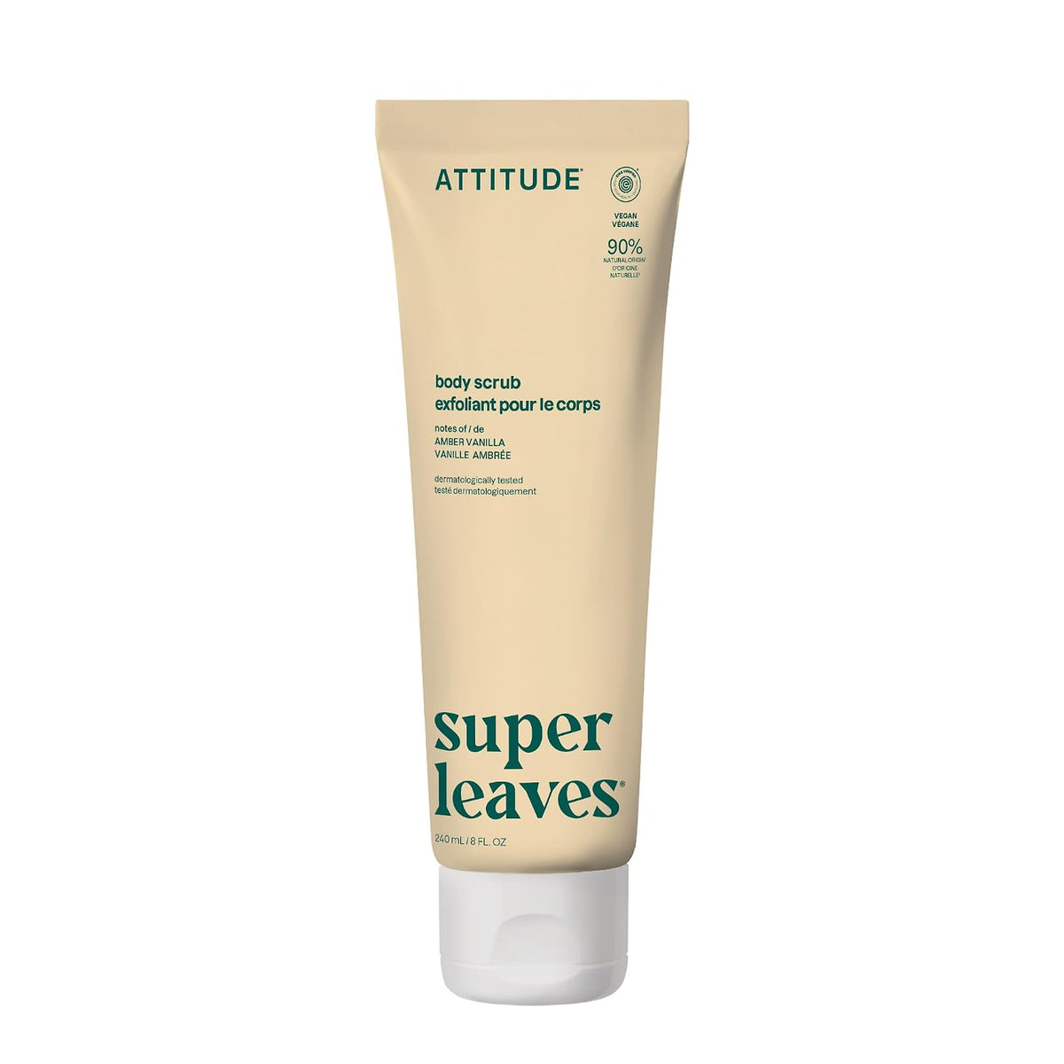 ATTITUDE Exfoliating Body Scrub with Niacinamide, EWG VERIFIED, Gently Removes Dead Skin Cells for Smooth, Coconut Shell Powder & Pumice, Soft Skin, Amber Vanilla, 8 Fl Oz