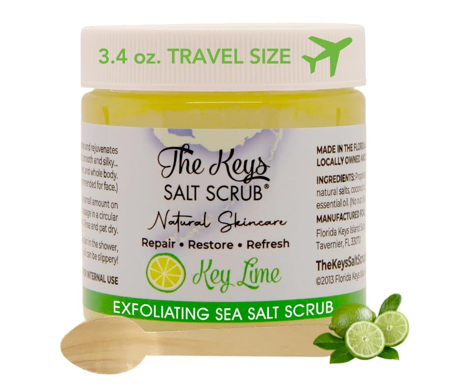 The Keys Salt Scrub -Sea Salt Scrub - Exfoliating Body Scrub with Wooden Spoon - Moisturizing Exfoliator for Hands, Foot, Bath, (12 Ounce (Pack of 1), Mango Coconut)