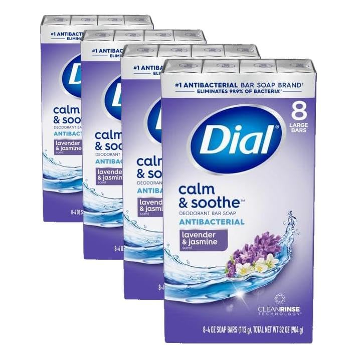 Dial Antibacterial Deodorant Bar Soap, Advanced Gold, 4 Oz, 32 Bars, Round the Clock Odor Protection, Dermatologist Tested, with Clean Rinse Technology