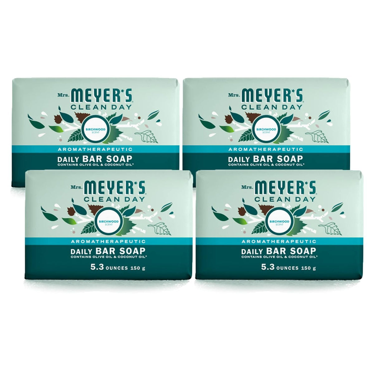 MRS. MEYER'S CLEAN DAY Bar Soap, Use as Body Wash or Hand Soap, Made with Essential Oils, Clementine_, 5.3 oz, 4 Bars