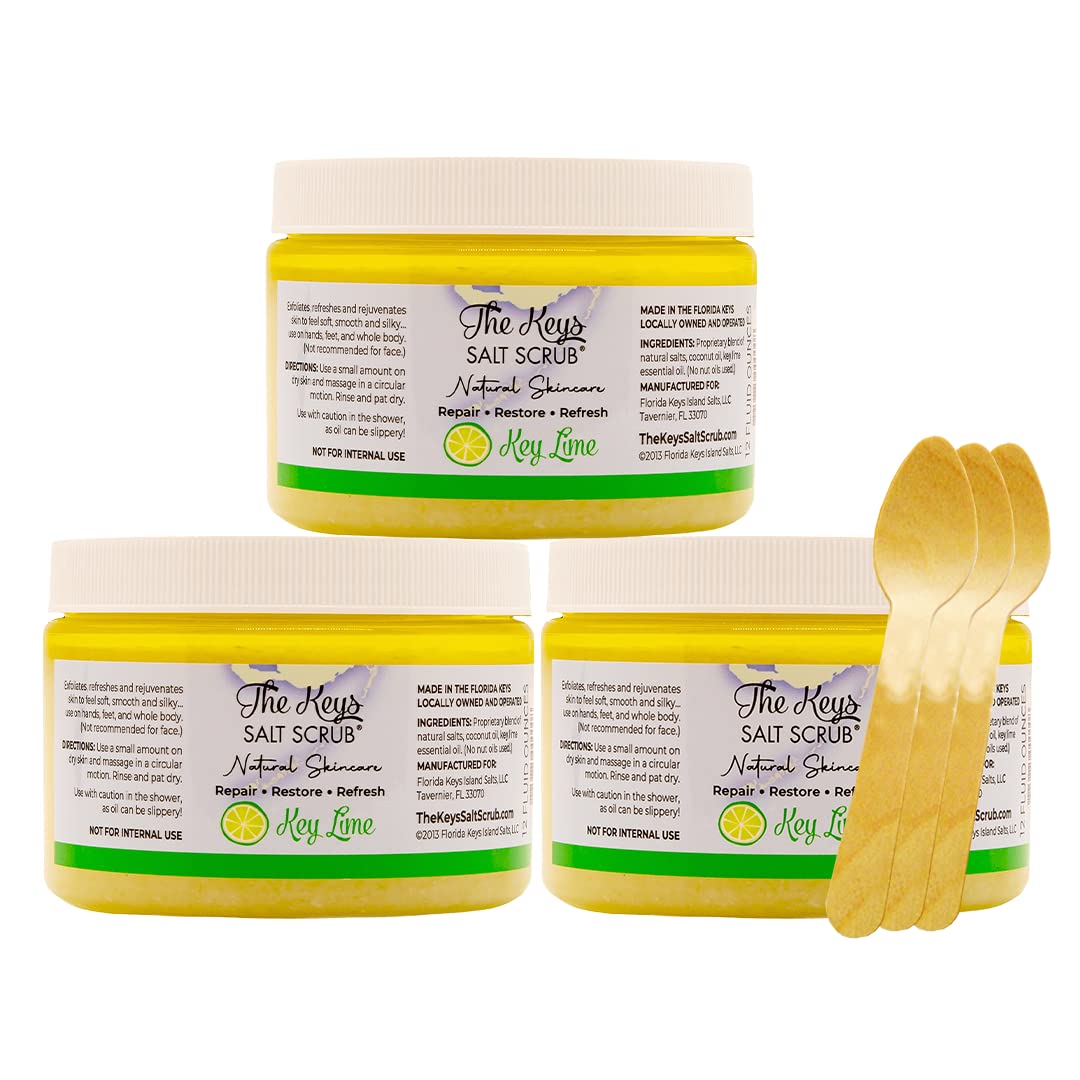The Keys Salt Scrub -Sea Salt Scrub - Exfoliating Body Scrub with Wooden Spoon - Moisturizing Exfoliator for Hands, Foot, Bath, (12 Ounce (Pack of 1), Mango Coconut)