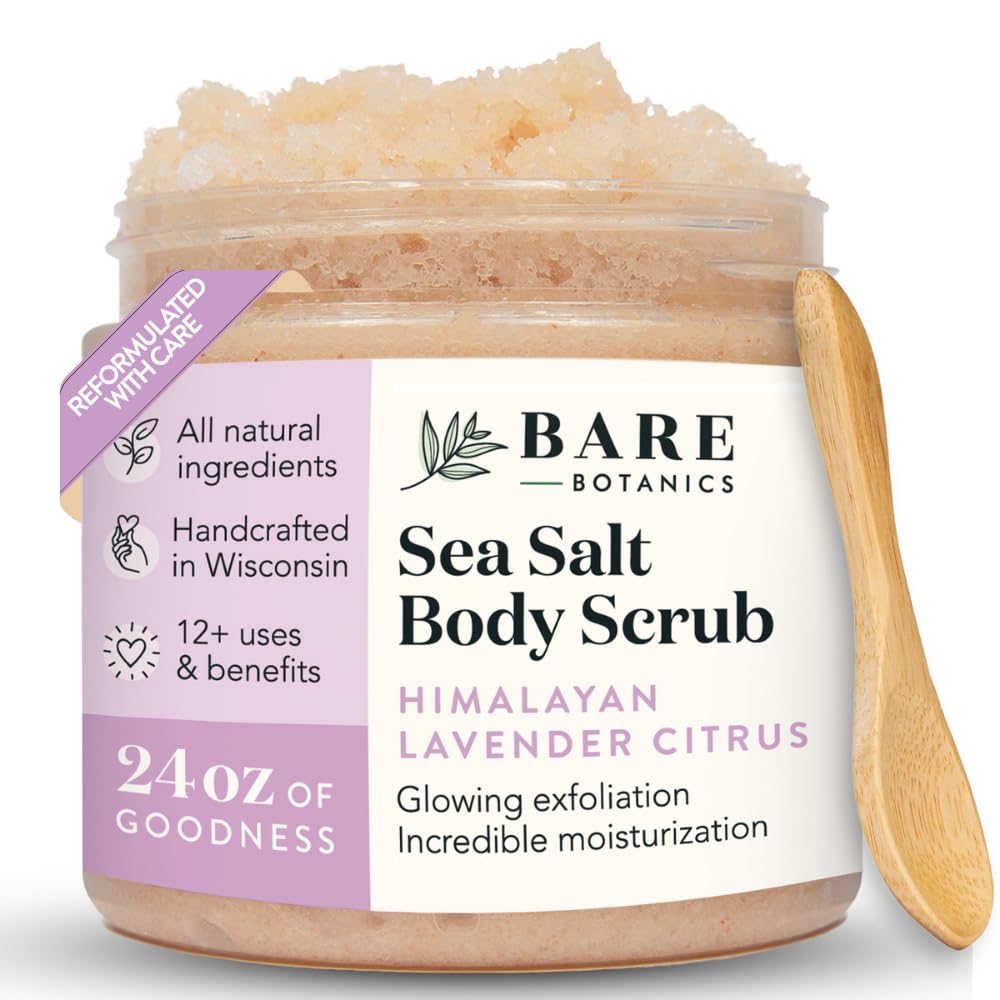 Bare Botanics 24oz Coconut Vanilla Sea Salt Body Scrub Natural Exfoliator