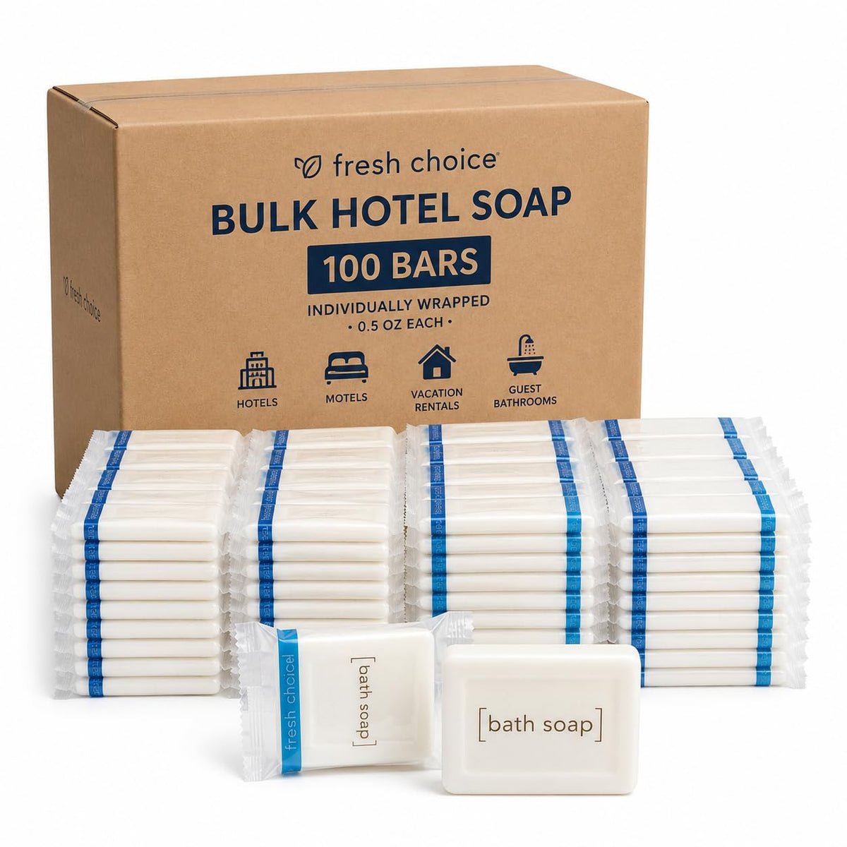 Bulk Hotel Soap, 50 Individually Wrapped Bar Soaps, 0.85 oz Each, Travel Size Guest Toiletries for Hotels, Motels and Vacation Rentals