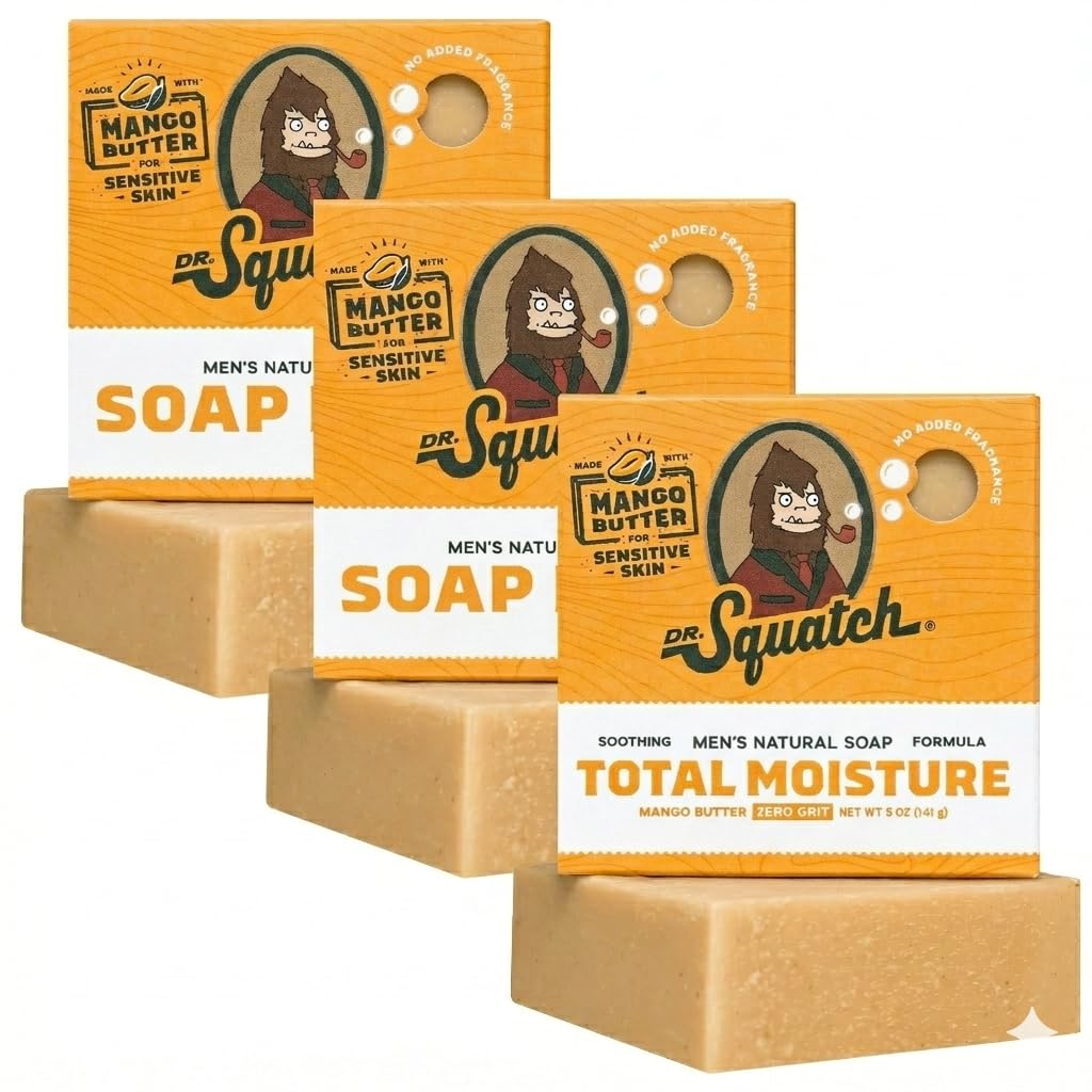 Dr. Squatch Natural Men’s Bar Soap - Cold Process Body Soap Bar with Natural Oils - Gifts for Men - Birchwood Breeze, Fresh Falls & Wood Barrel Bourbon (5 oz, 3-Pack)