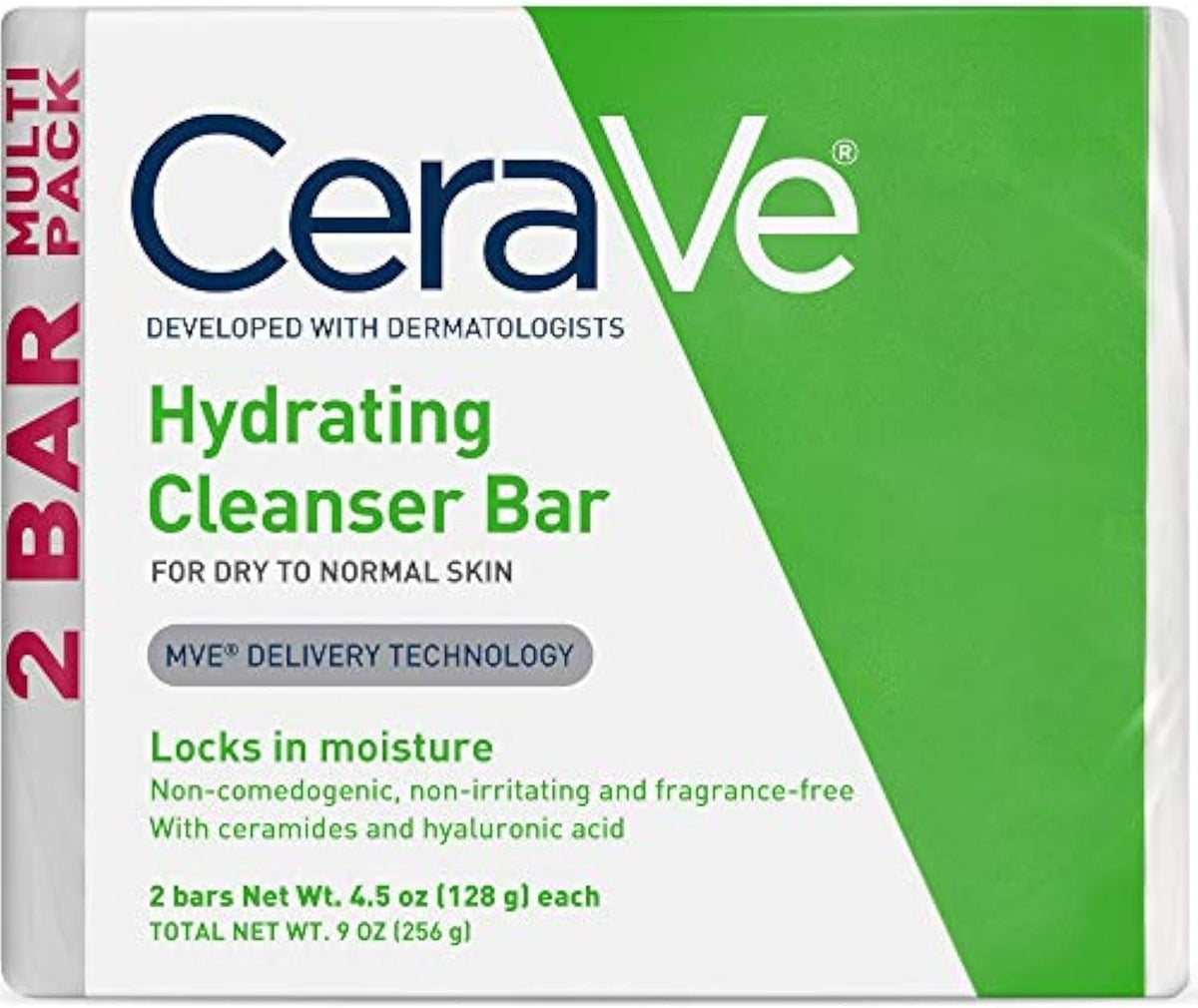 CeraVe Hydrating Cleanser Bar, Soap-Free Face & Body Cleanser, 2-Pack