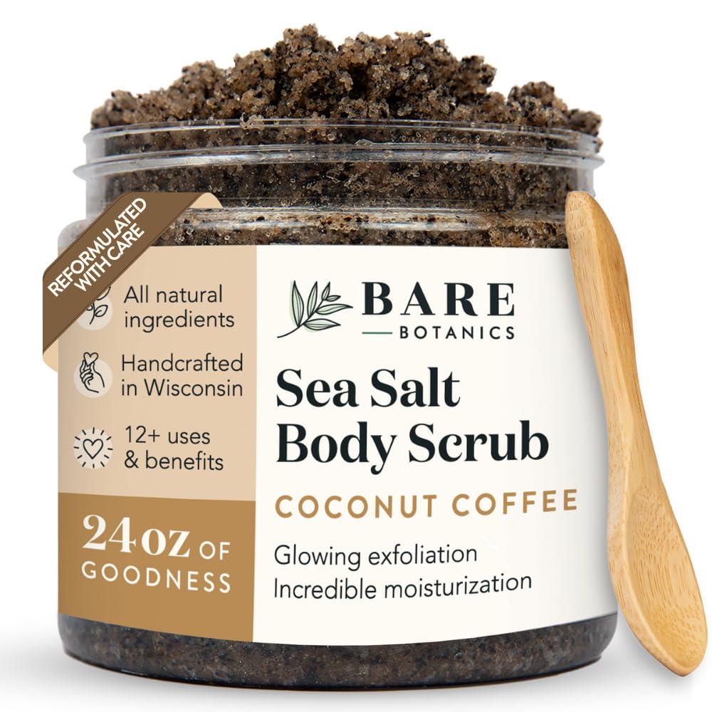 Bare Botanics 24oz Coconut Vanilla Sea Salt Body Scrub Natural Exfoliator