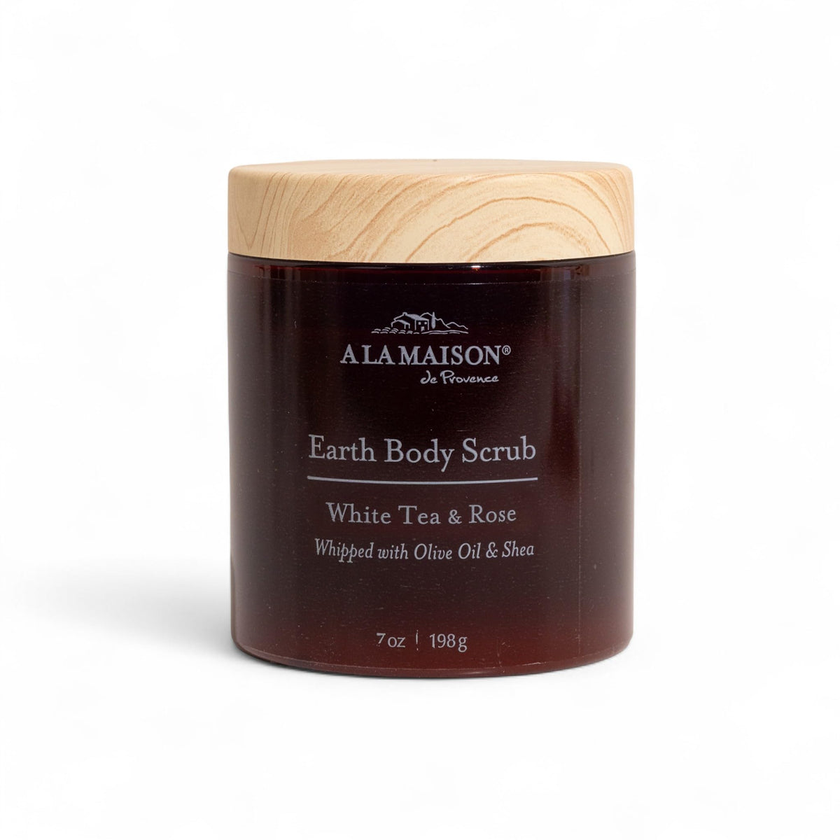 A LA MAISON Earth Body Scrub – White Tea & Rose – Natural Pumice Scrub with Shea Butter & Olive Oil – Gently Exfoliates & Softens Skin – French Formula – Plant-Based – 7 oz – Amber Collection