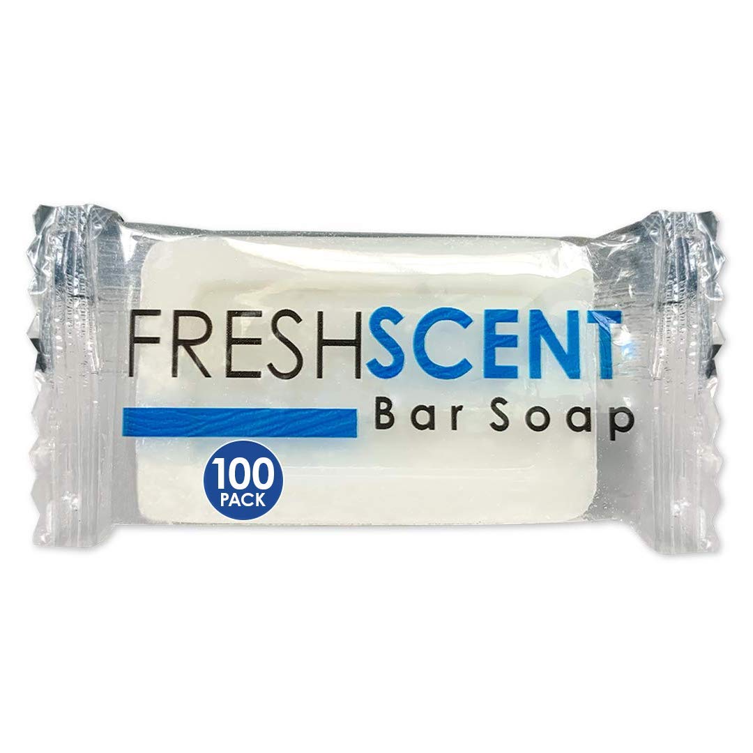 Freshscent 0.5 oz Bar Soap [100 Pack] Hotel Travel Size, Individually Wrapped, Vegetable Based, Bulk Amenities and Toiletries for Hospitality