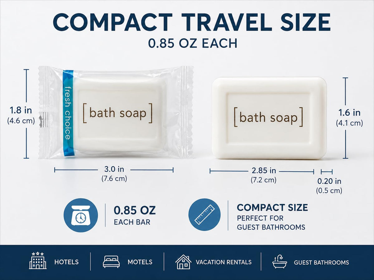 Bulk Hotel Soap, 50 Individually Wrapped Bar Soaps, 0.85 oz Each, Travel Size Guest Toiletries for Hotels, Motels and Vacation Rentals