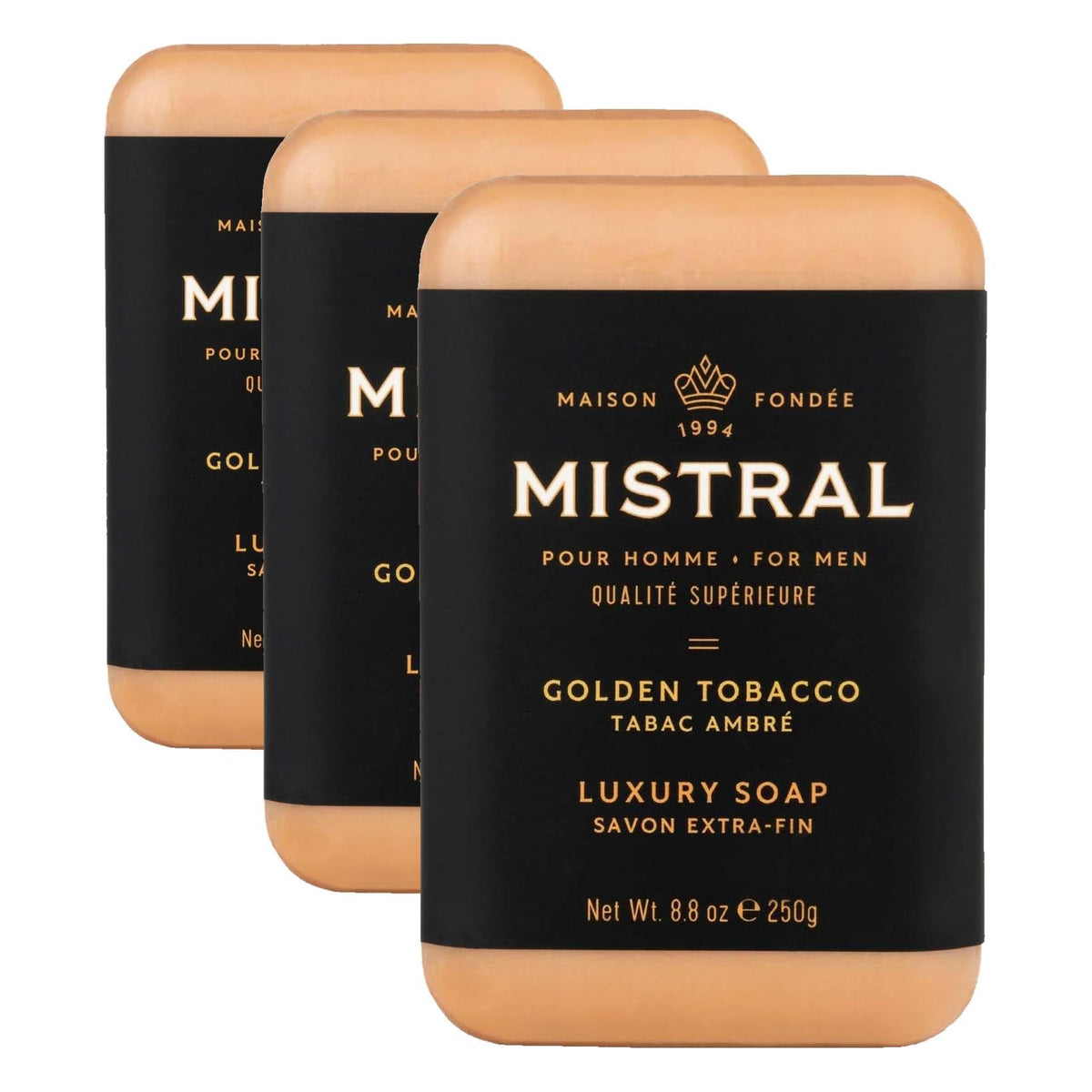Mistral Men’s Luxury Bar Soap for Men, Classics Gift Set (4 x 8.8 oz)