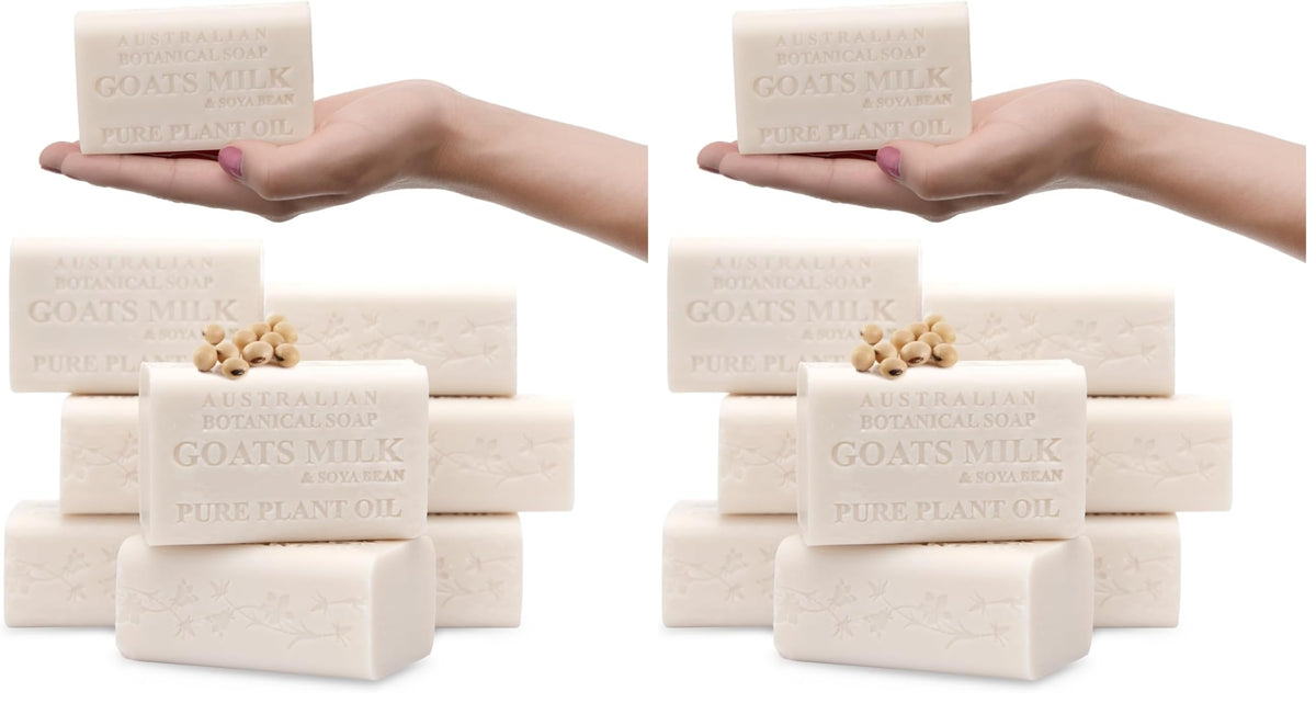 Australian Botanical Soap 6.6 OZ, Pack of 8, Goat Milk Soap Bars with Soya Bean Oil, Enriched with Organic Shea Butter, Suitable for All Skin Types, Packaging May Vary