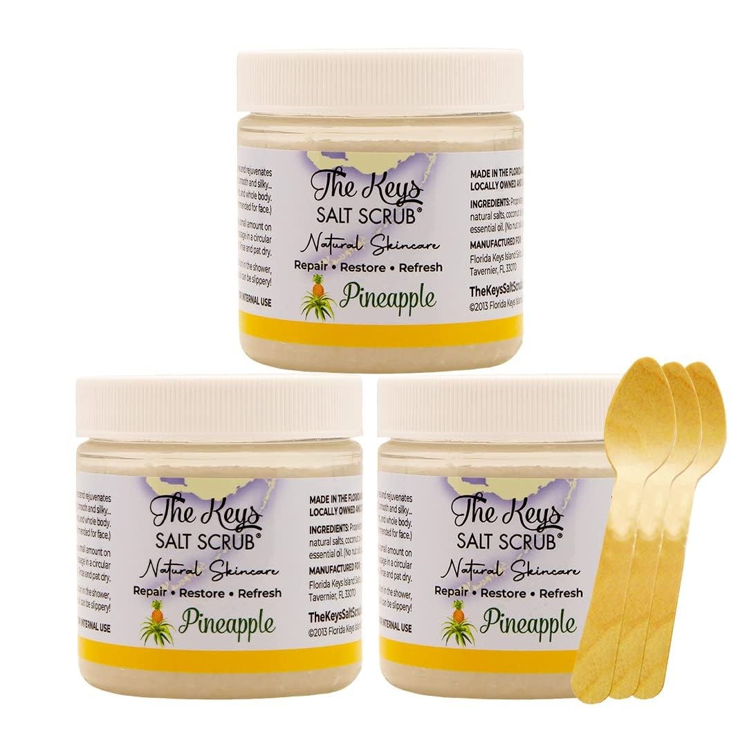 The Keys Salt Scrub -Sea Salt Scrub - Exfoliating Body Scrub with Wooden Spoon - Moisturizing Exfoliator for Hands, Foot, Bath, (12 Ounce (Pack of 1), Mango Coconut)