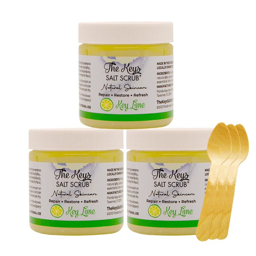 The Keys Salt Scrub -Sea Salt Scrub - Exfoliating Body Scrub with Wooden Spoon - Moisturizing Exfoliator for Hands, Foot, Bath, (12 Ounce (Pack of 1), Mango Coconut)