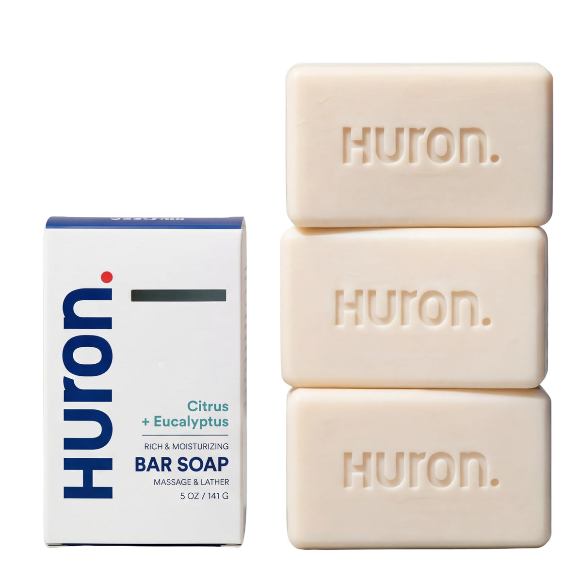 Huron Bar Soap: Citrus + Eucalyptus Scent; Non-Toxic; 3-pack (5 oz bars)