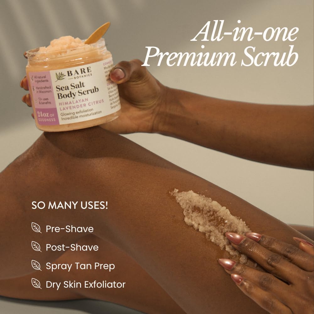 Bare Botanics 24oz Coconut Vanilla Sea Salt Body Scrub Natural Exfoliator