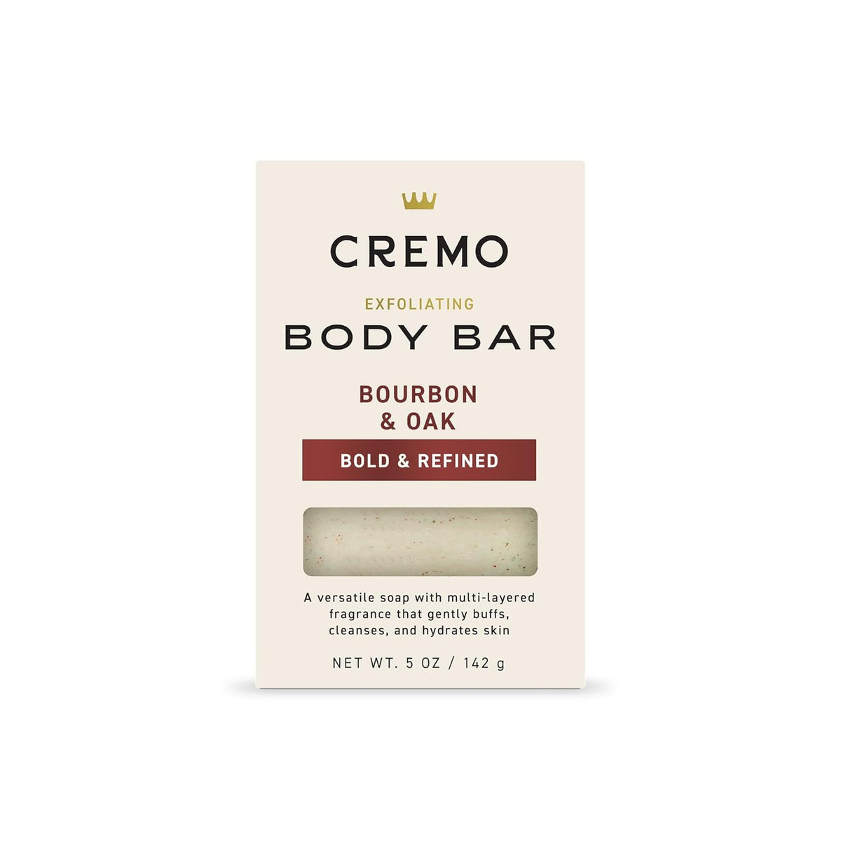 Cremo Exfoliating Body Bar Soap for Men, Bourbon & Oak Scent, 5 oz