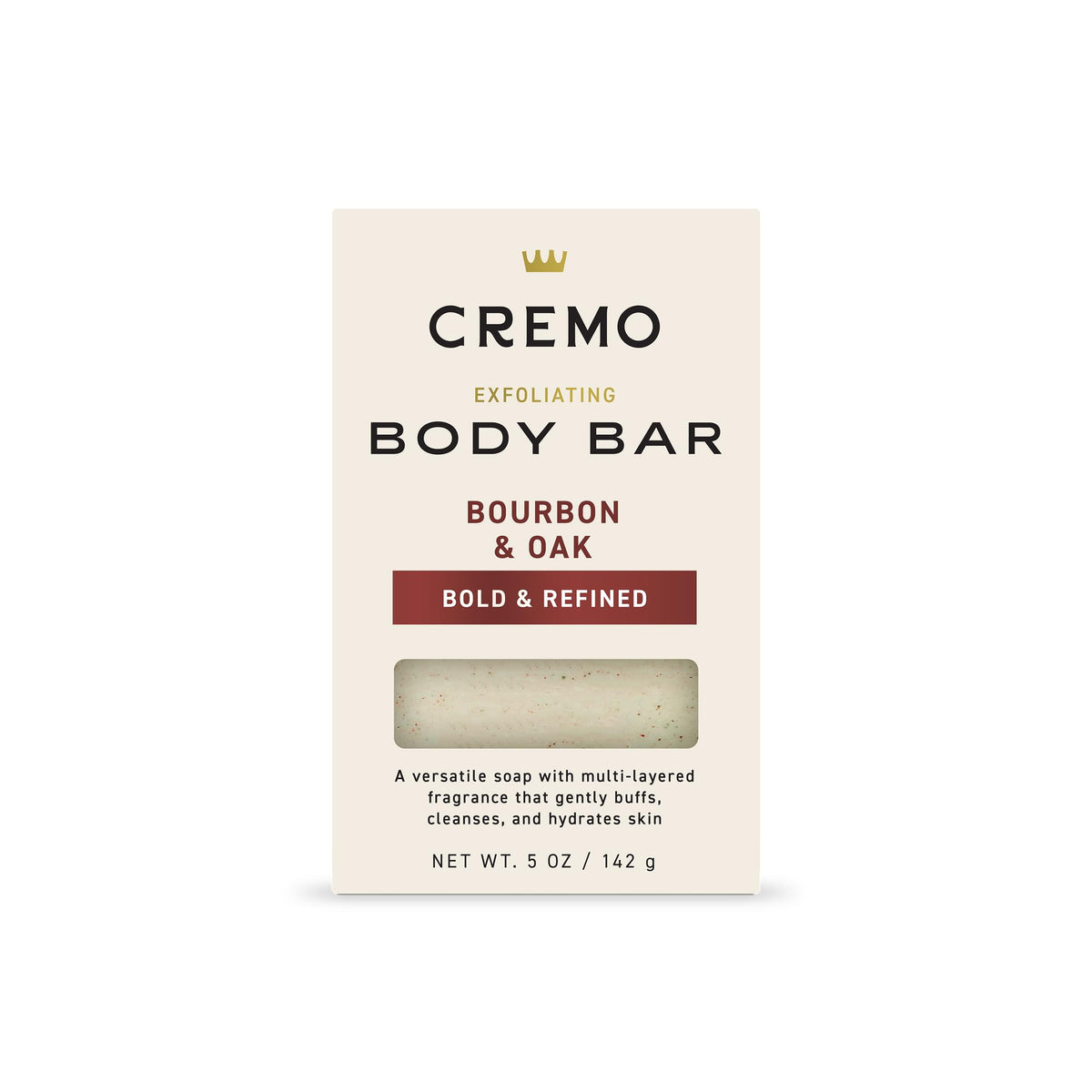 Cremo Exfoliating Body Bar Soap for Men, Bourbon & Oak Scent, 5 oz