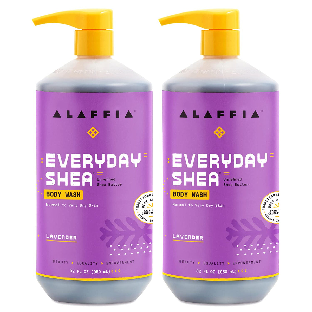 Alaffia EveryDay Shea Body Wash, Unscented 2-Pack, 32 Oz Ea