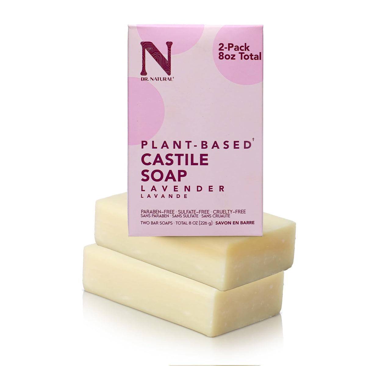 Dr. Natural Castile Bar Soap - Multipurpose Soap Bar with Anti-Acne Properties - for Face, Body, Hair - Sensitive Skin Body Wash - Peppermint - 2 pcs