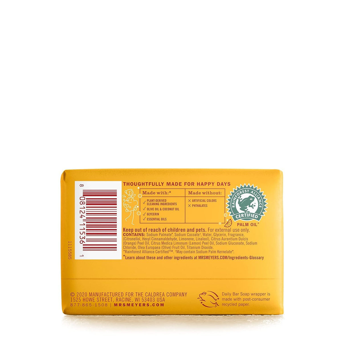 MRS. MEYER'S CLEAN DAY Bar Soap, Use as Body Wash or Hand Soap, Made with Essential Oils, Clementine_, 5.3 oz, 4 Bars