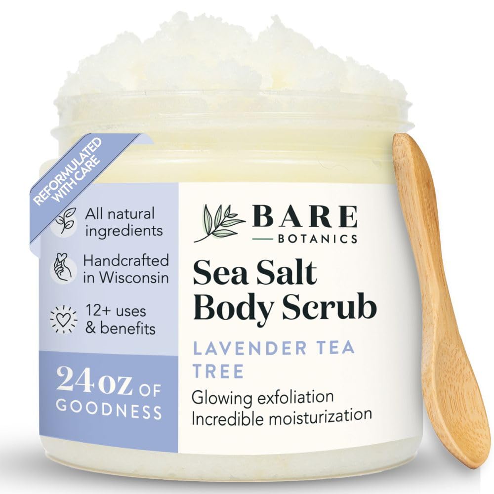 Bare Botanics 24oz Coconut Vanilla Sea Salt Body Scrub Natural Exfoliator