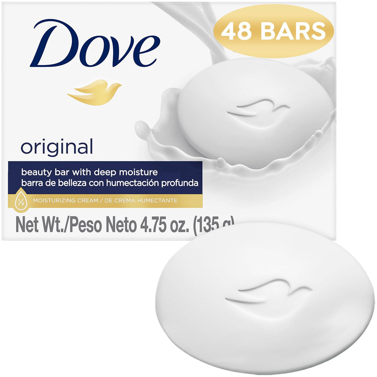 Dove Beauty Bar Soap Original, Pack of 36 with 1/4 Moisturizing Cream 2.6oz