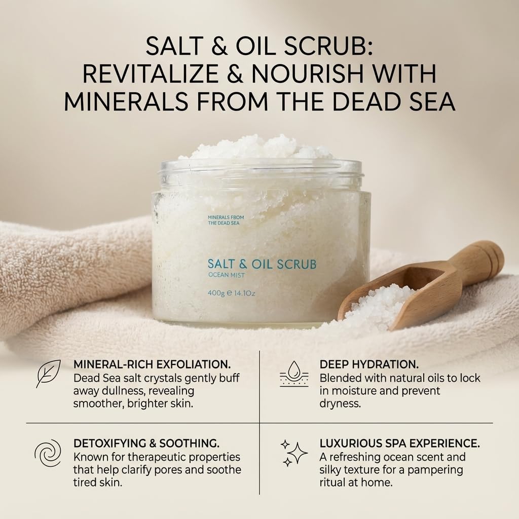 SEACRET Dead Sea Salt & Oil Body Scrub - Moisturizing, Exfoliating Scrub for Rough Dry Skin, Strawberry Legs, KP with 8 Botanical Oils, Paraben-Free, 14.1 Fl Oz / 400 ml