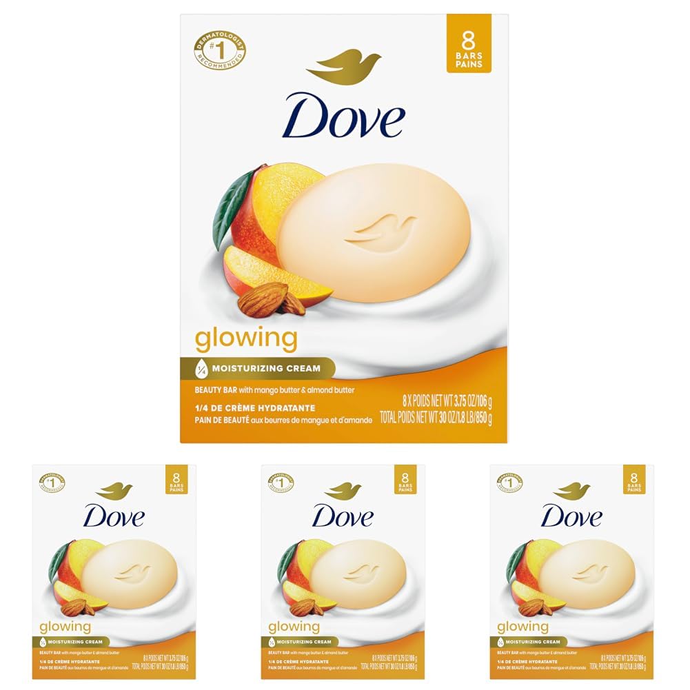 Dove Glowing Beauty Bar Soap , Mango & Almond Butters, I 8 Count 3.75 oz