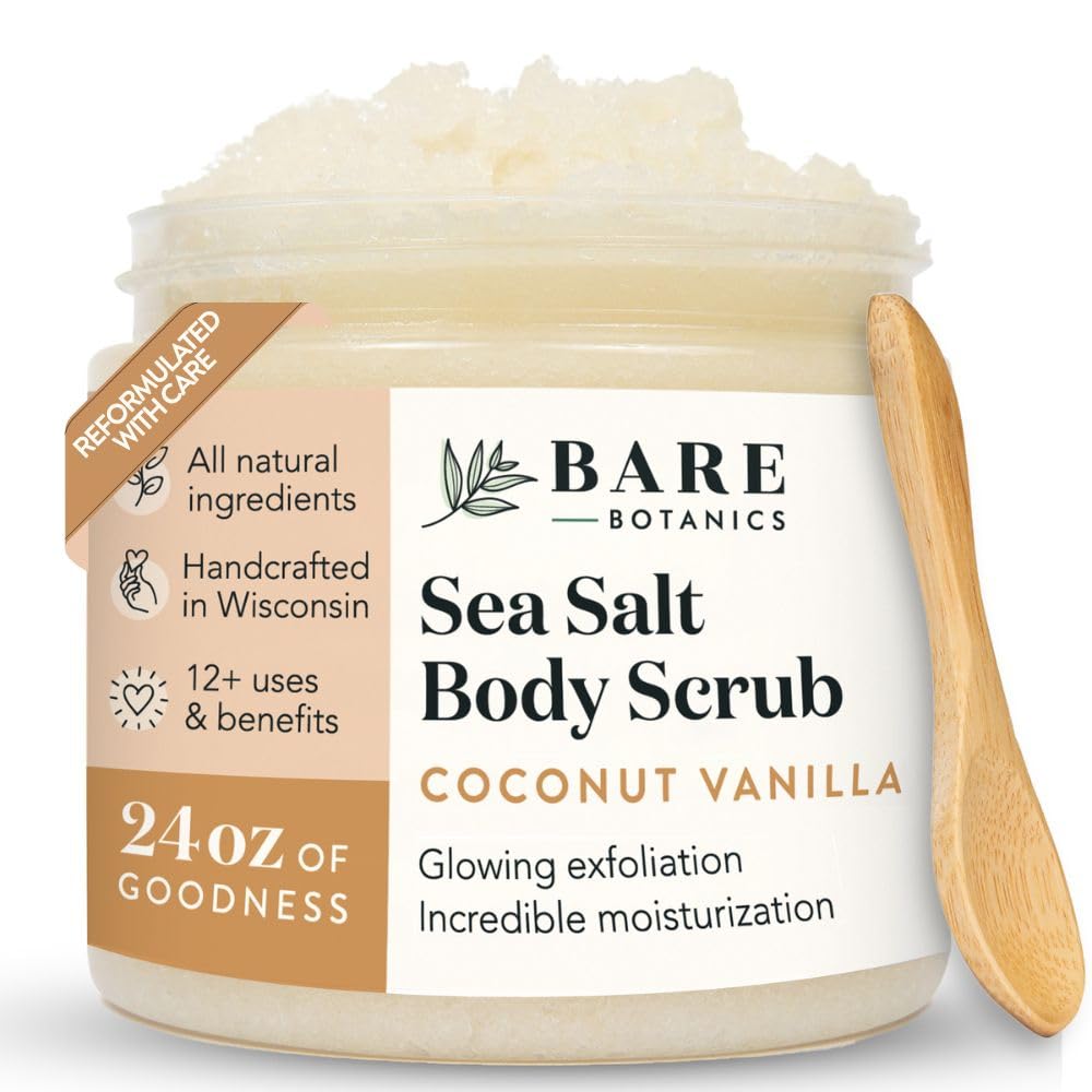 Bare Botanics 24oz Coconut Vanilla Sea Salt Body Scrub Natural Exfoliator