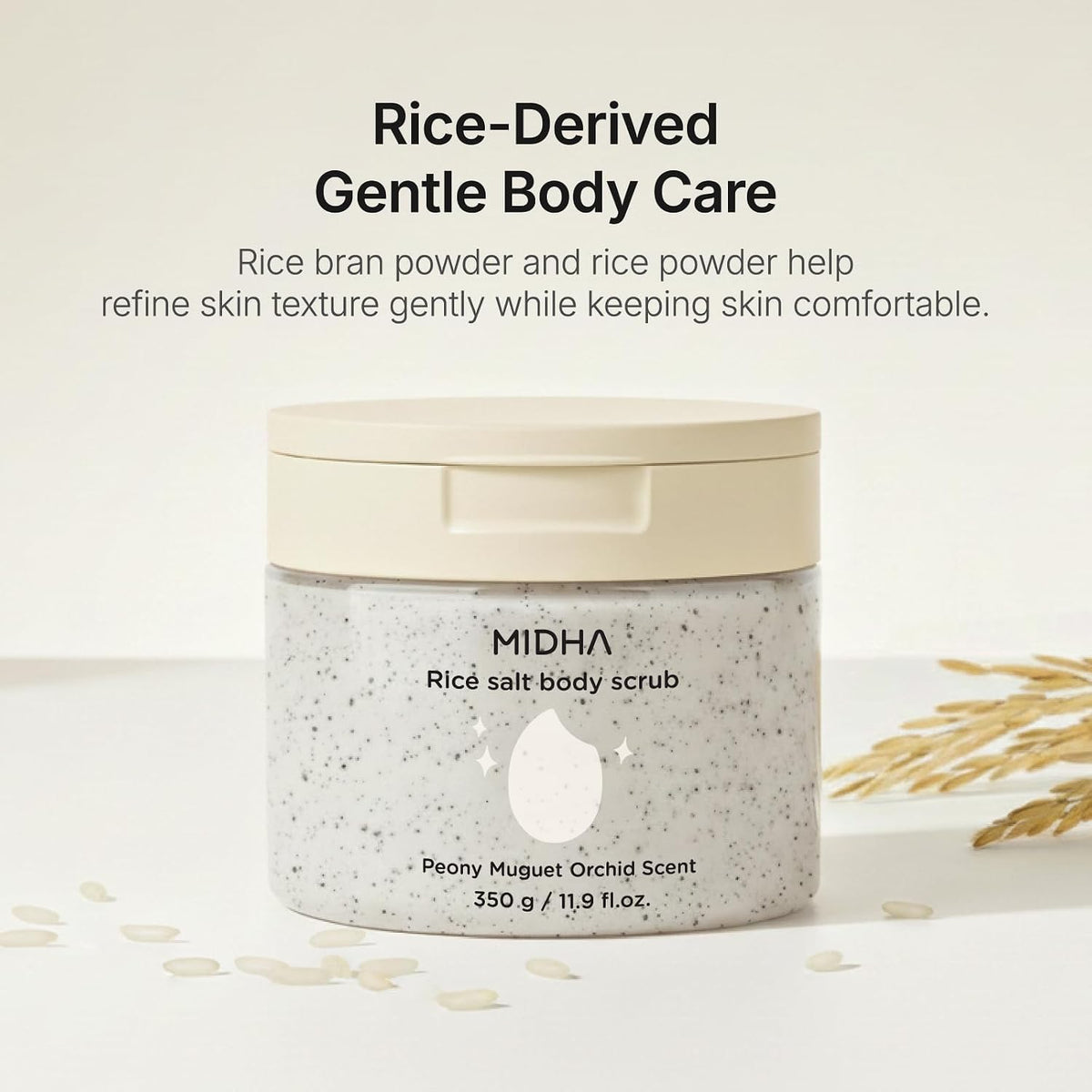 MIDHA RICE SALT BODY SCRUB, 1.69fl.oz/50ml, Gentle Exfoliating Body Polish with Rice Bran & Natural Salt, Nourishing & Hydrating Korean Rice Body Scrub, Rice Bran & Apricot Seed Exfoliating Body Scrub
