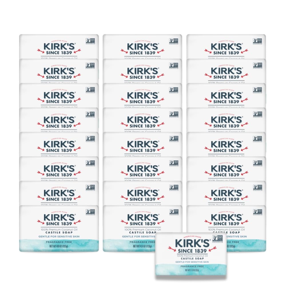 Kirk's Castile Bar Soap, Lavender & Vanilla - Clinically Tested, Safe for Sensitive Skin with Coconut Oil, Vegan and Non-GMO - 4 oz Bars, 6 Pack