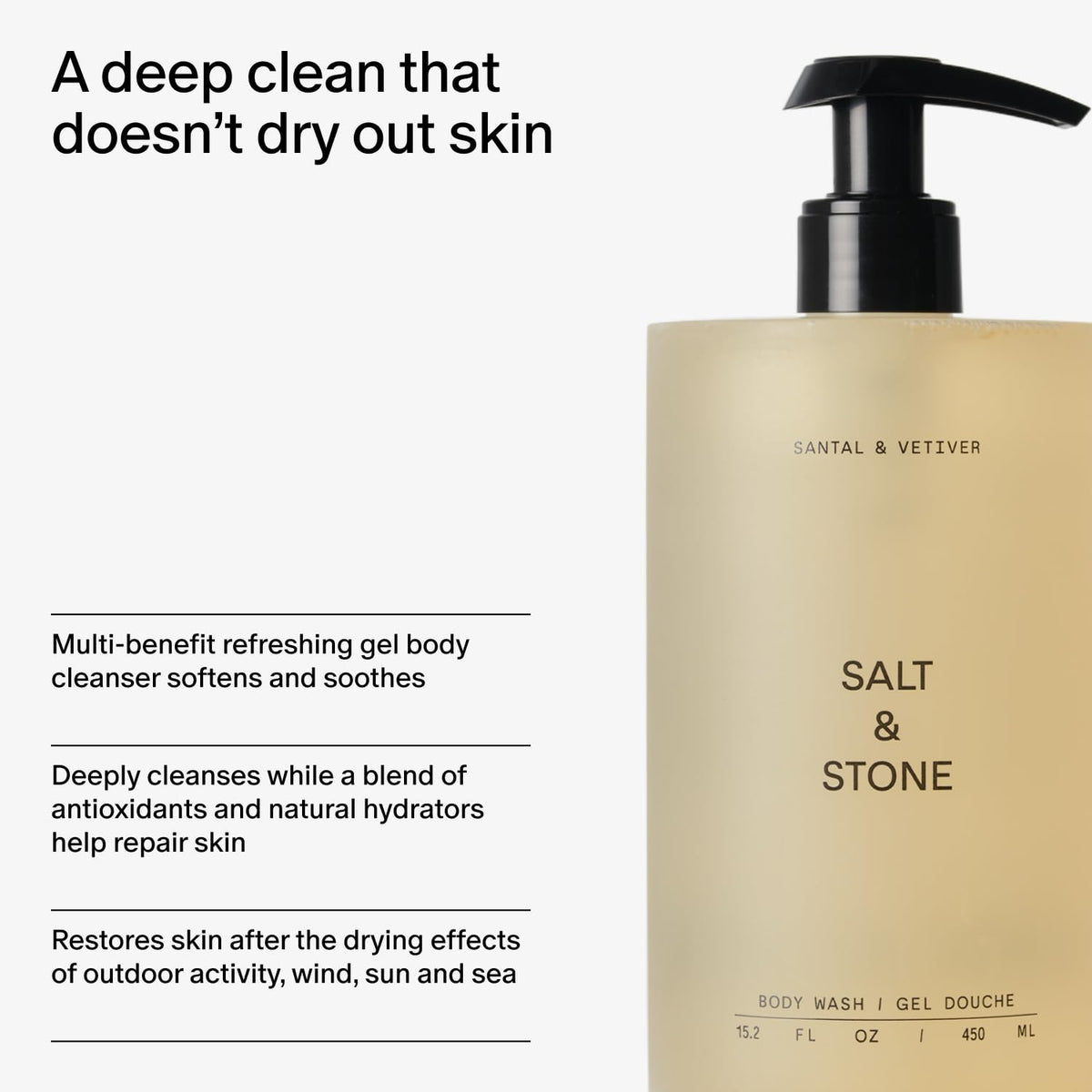 Salt & Stone Body Wash for Women & Men, Santal & Vetiver 15.2 fl oz
